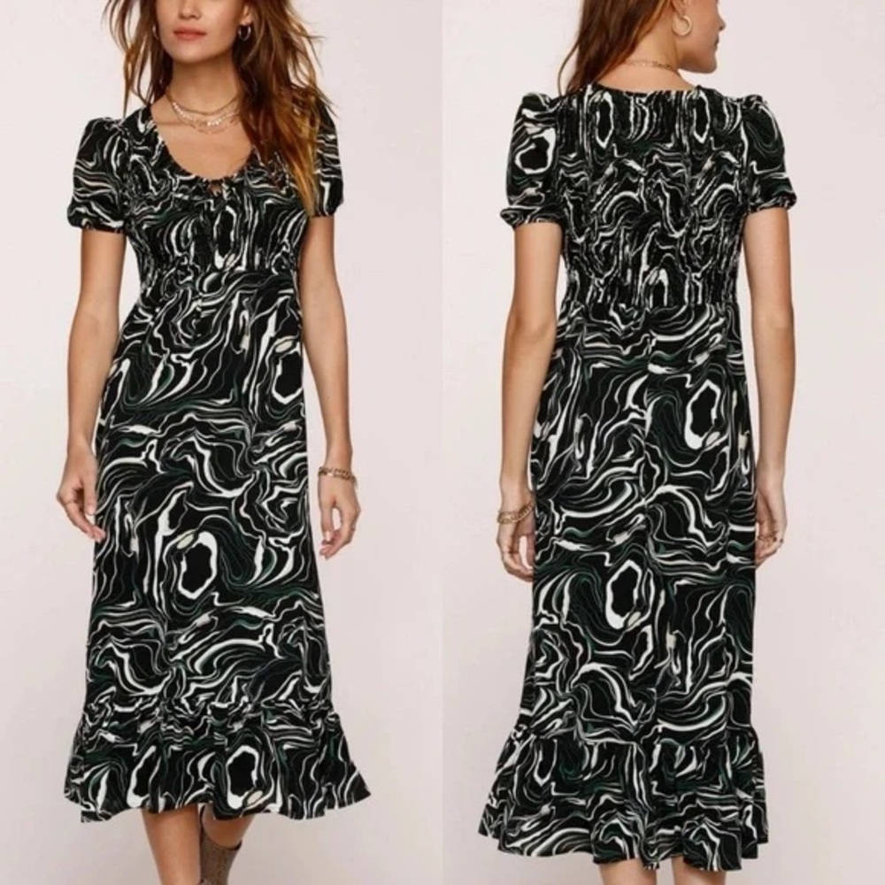Givenchy Black and White Patterned Midi Dress